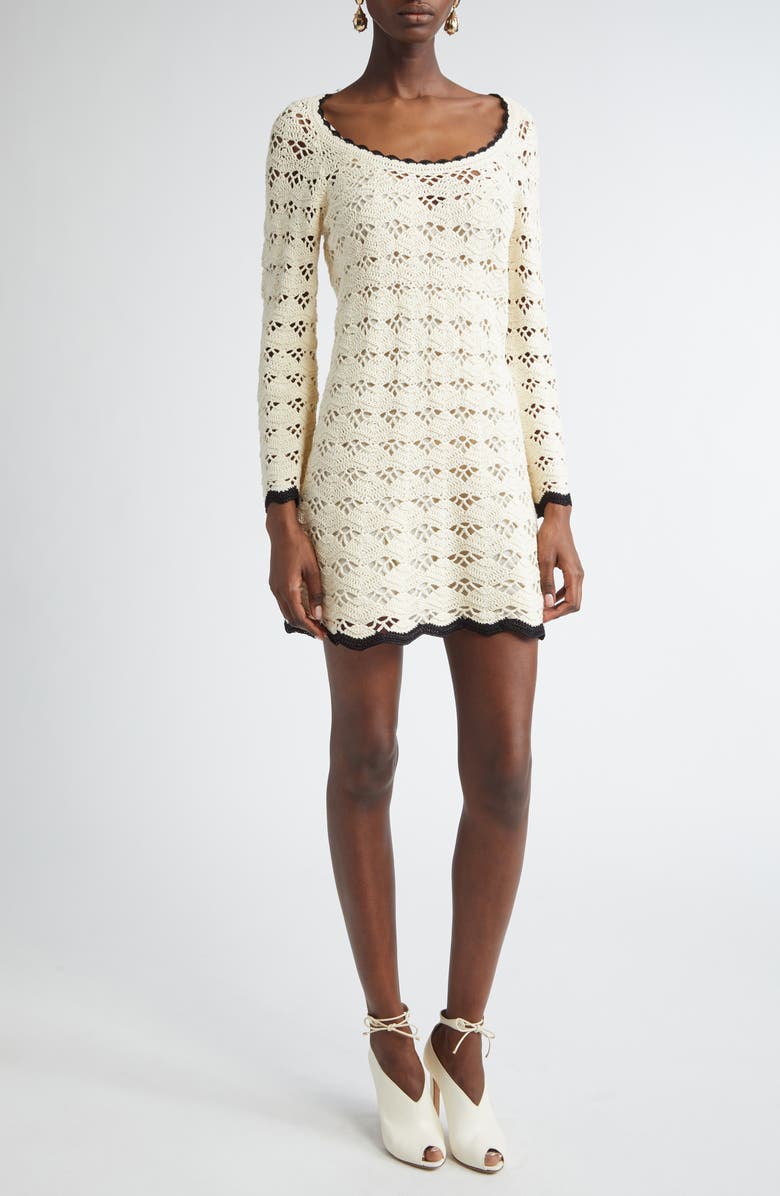 Zimmermann Rhiannon Crochet Cotton Minidress, Main, color, Cream/ Black