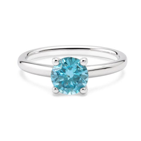 IGI Certified 14K White Gold 1.0 Cttw Round Lab-Grown Blue Fancy Vivid Diamond Solitaire Ring