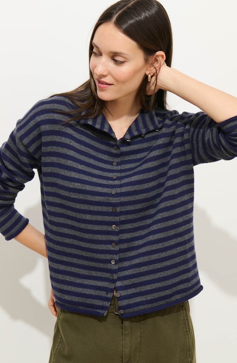 Alex Mill Taylor Stripe Cotton & Cashmere Cardigan, Alternate, color, Navy/Oxford