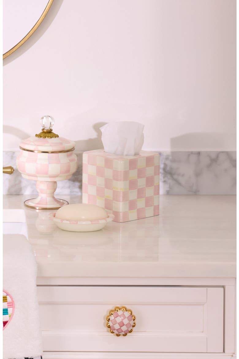 Courtly Check Boutique Tissue Box Cover, Alternate, color, ROSY
