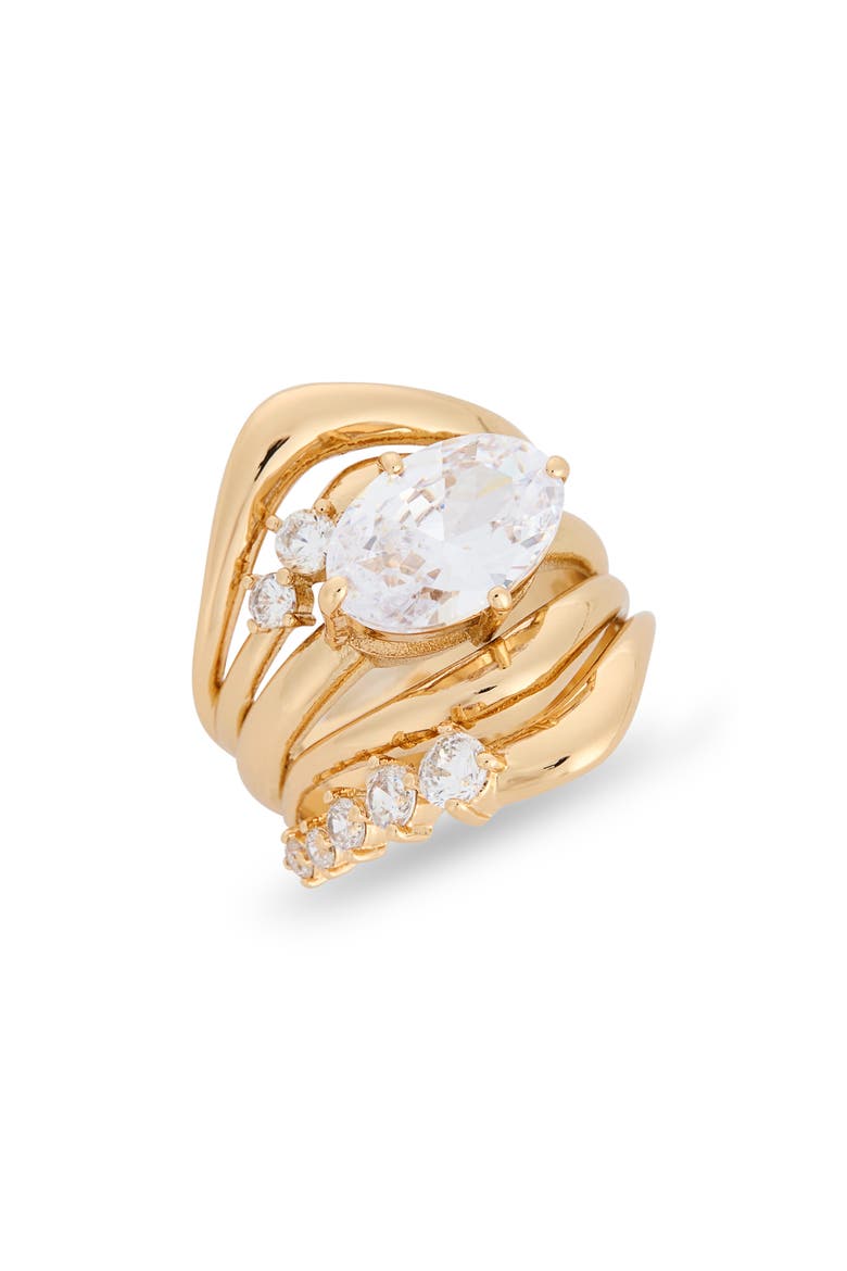 Cubic Zirconia Openwork Statement Ring, Main, color, CLEAR- GOLD
