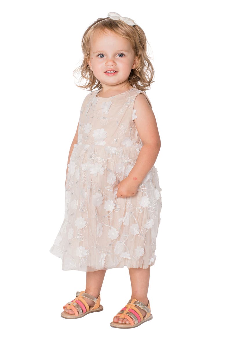 Kids' 3D Floral Appliqué Tulle Dress, Main, color, IVORY