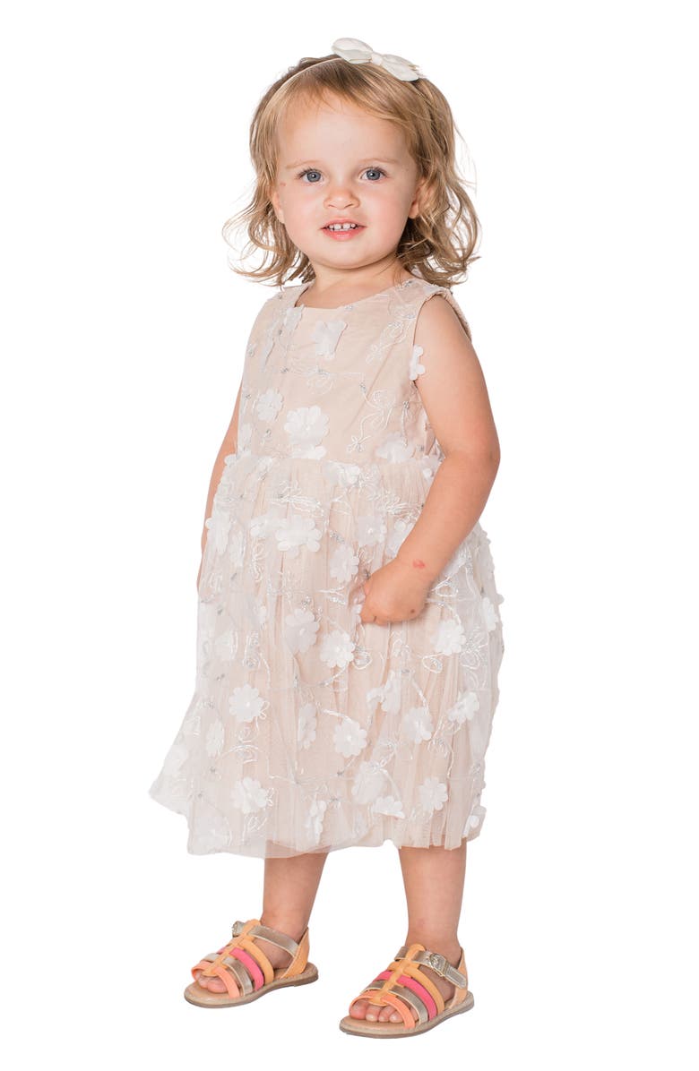 Popatu Kids' 3D Floral Appliqué Tulle Dress, Main, color, Ivory