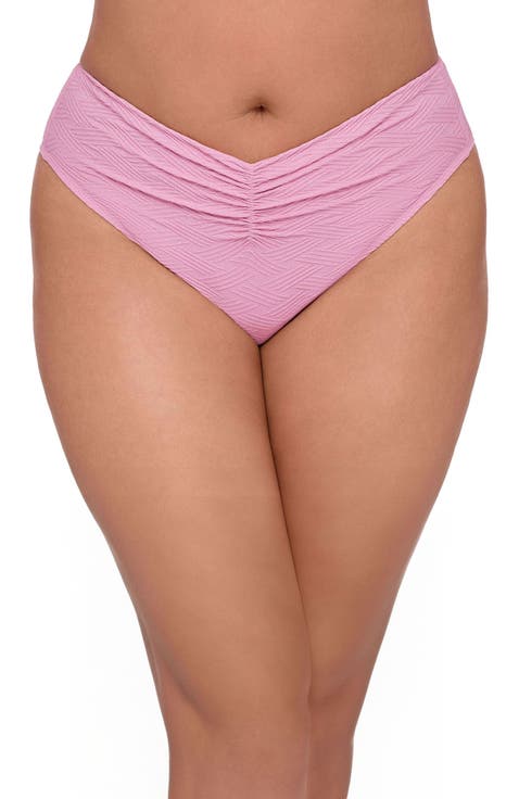 Smoothing and Sculpting Basket Weave Cinch Front High Cut Bikini Swimsuit Bottoms
