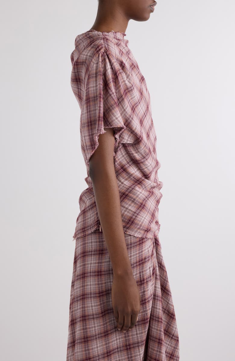 Isabel Marant Étoile Neyala Plaid Short Sleeve Cotton Top, Alternate, color, Rosewood