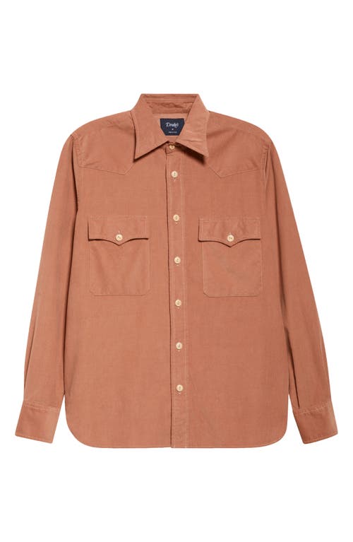 Drake's Cotton Needlecord Western Shirt In Orange