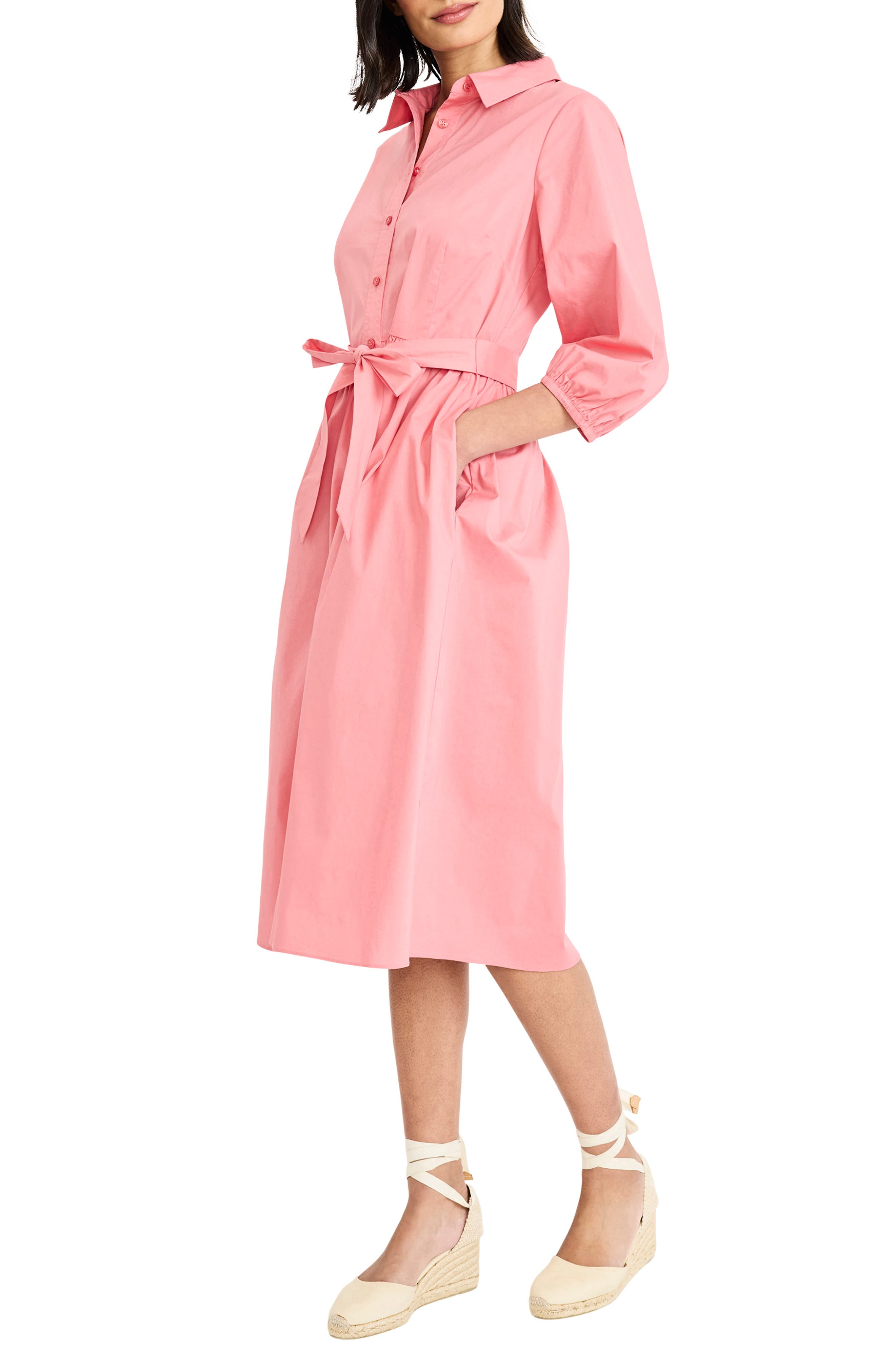 Maggy London Women's Long Sleeve Midi Shirtdress (Tea Rose)