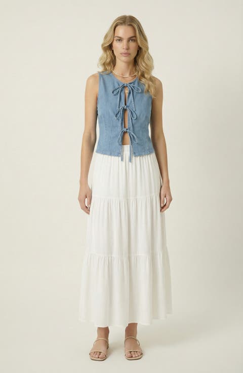 Sleeveless Denim Vest Top with Tie Front Closure