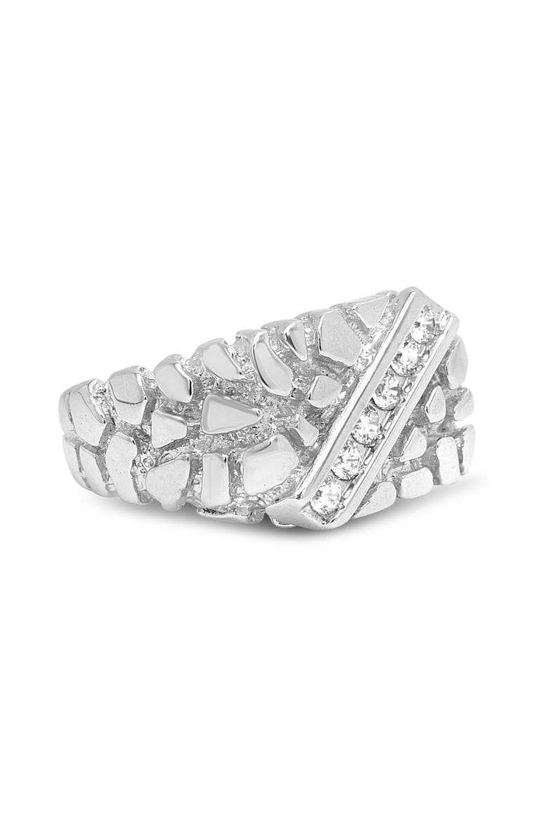 Silver 1/3 Diamond 6 Stone Rectangle Nugget Gents Ring, Alternate, color, Silver