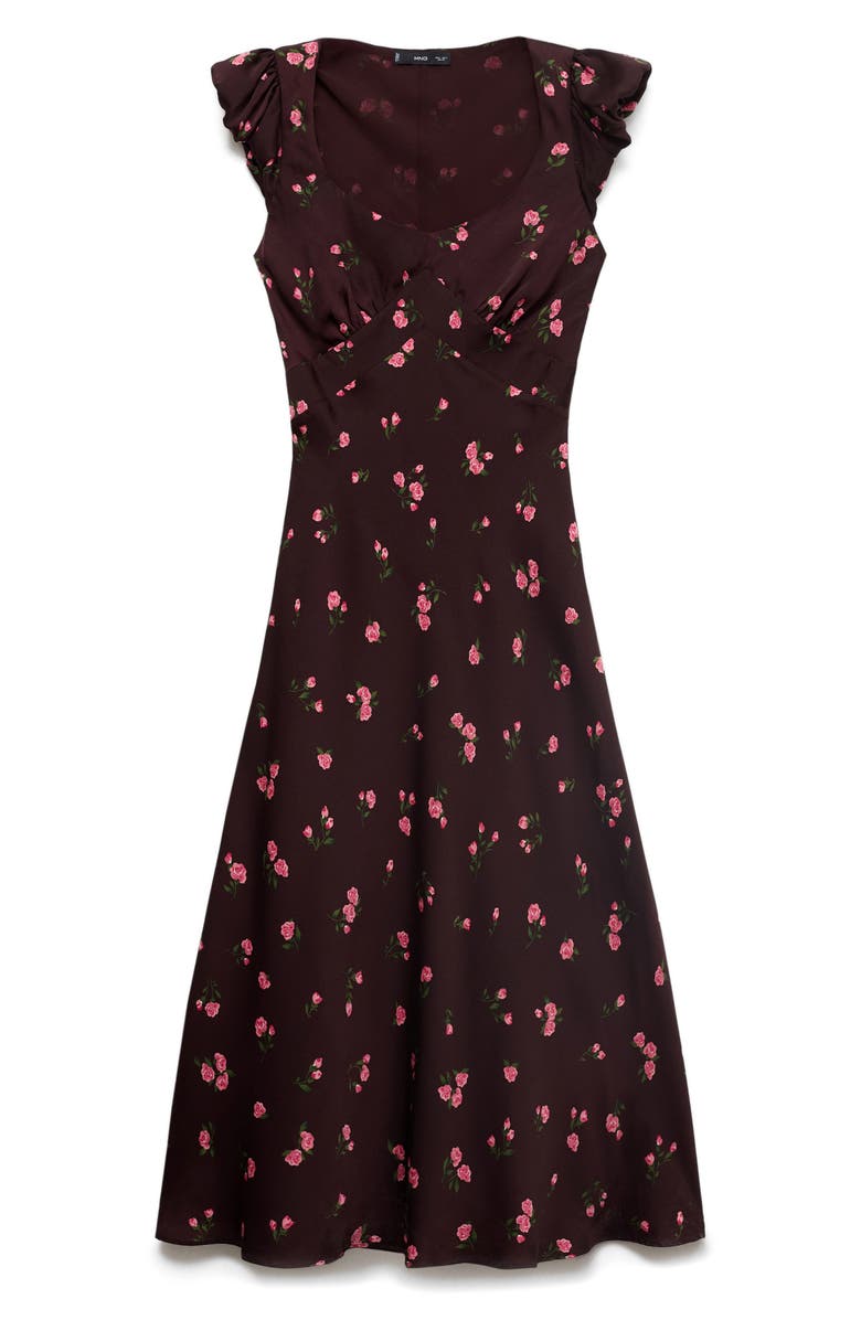 MANGO Floral Print Cap Sleeve Midi Dress, Alternate, color, 