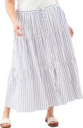 Karen Kane Tiered Stripe Linen Blend Midi Skirt