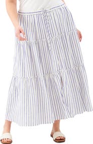 Karen Kane Tiered Stripe Linen Blend Midi Skirt