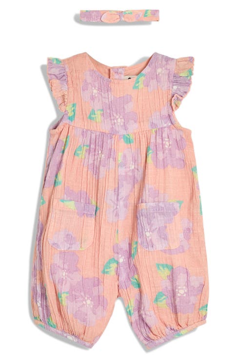 Tropical Floral Cotton Romper & Headband Set (Baby)