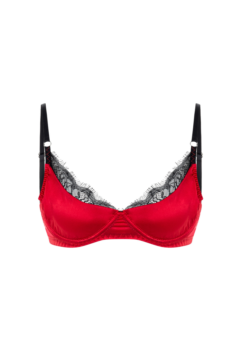 Hera Bra - Silk & Lace Underwire Balconette Bra, Alternate, color, Red