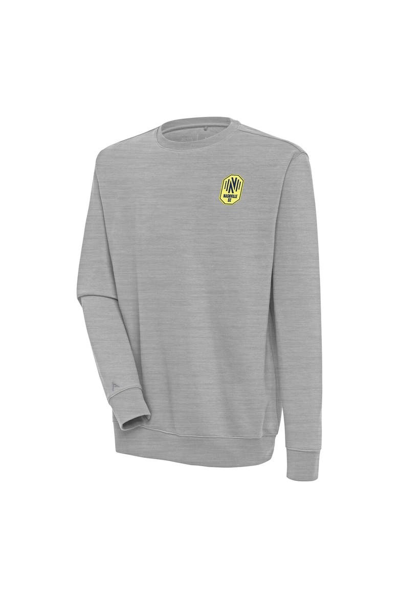 Men's Antigua Heather Gray Nashville SC Victory Pullover Sweatshirt, Main, color, Heather Gray