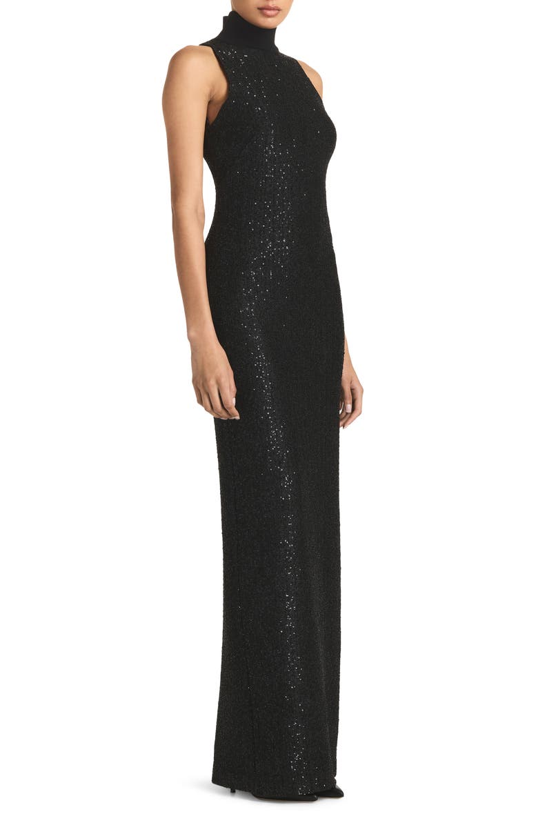 St. John Evening Sequin Knit Sleeveless Turtleneck Gown, Alternate, color, 