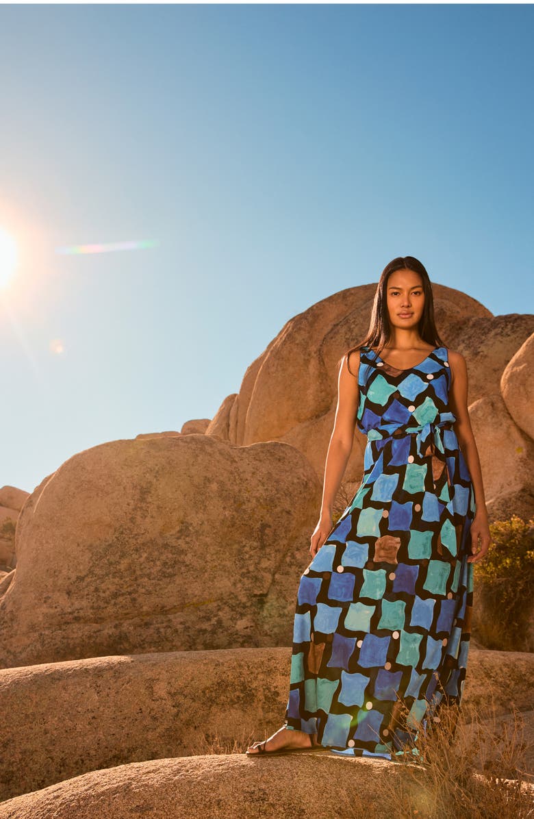 NIC+ZOE Bianca Sea Glass Sleeveless Maxi Dress, Alternate, color, Blue Multi