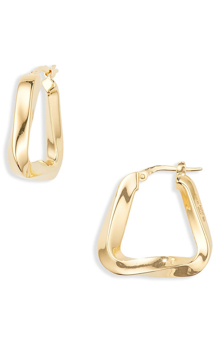 Bottega Veneta Twisted Triangle Hoop Earrings, Main, color,