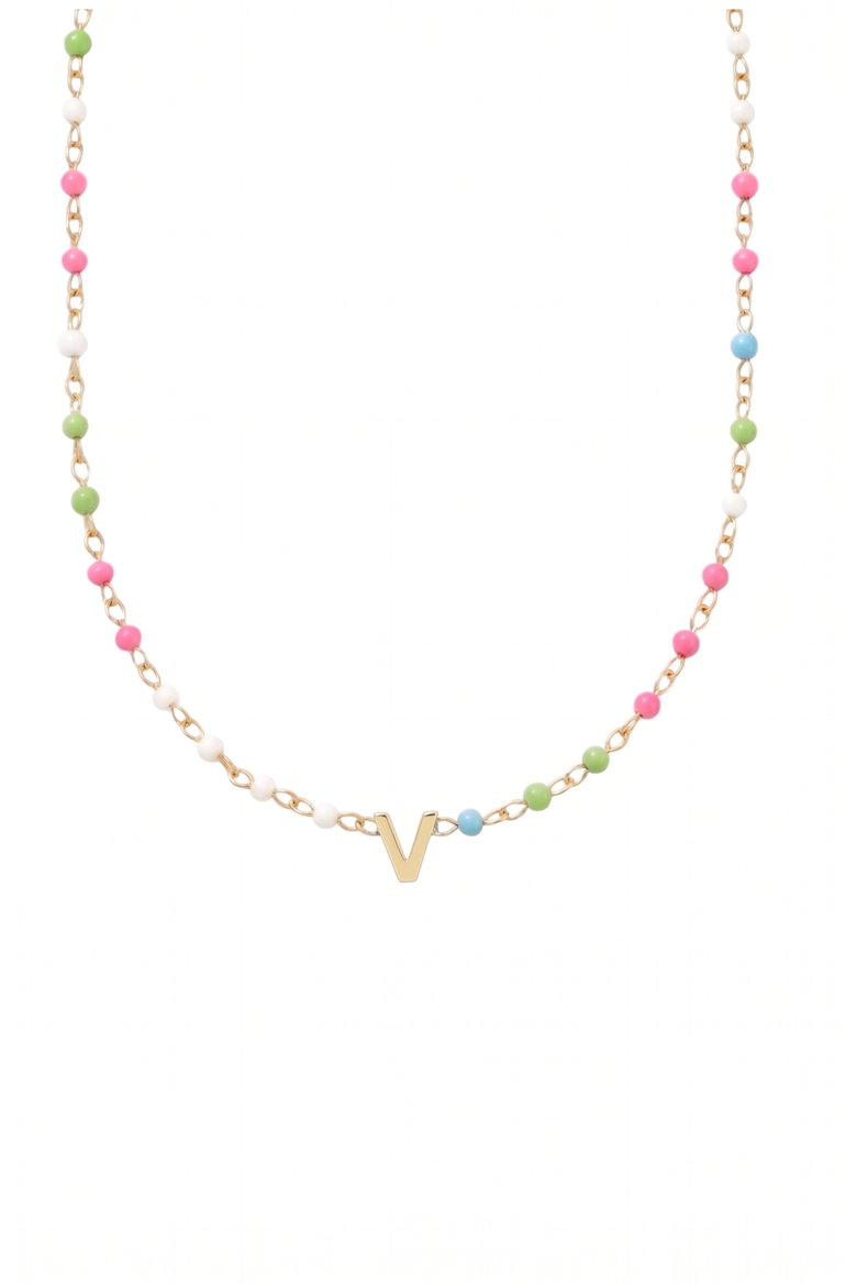 custom initial dainty colorful enamel 14k gold filled necklace, Main, color, Gold V