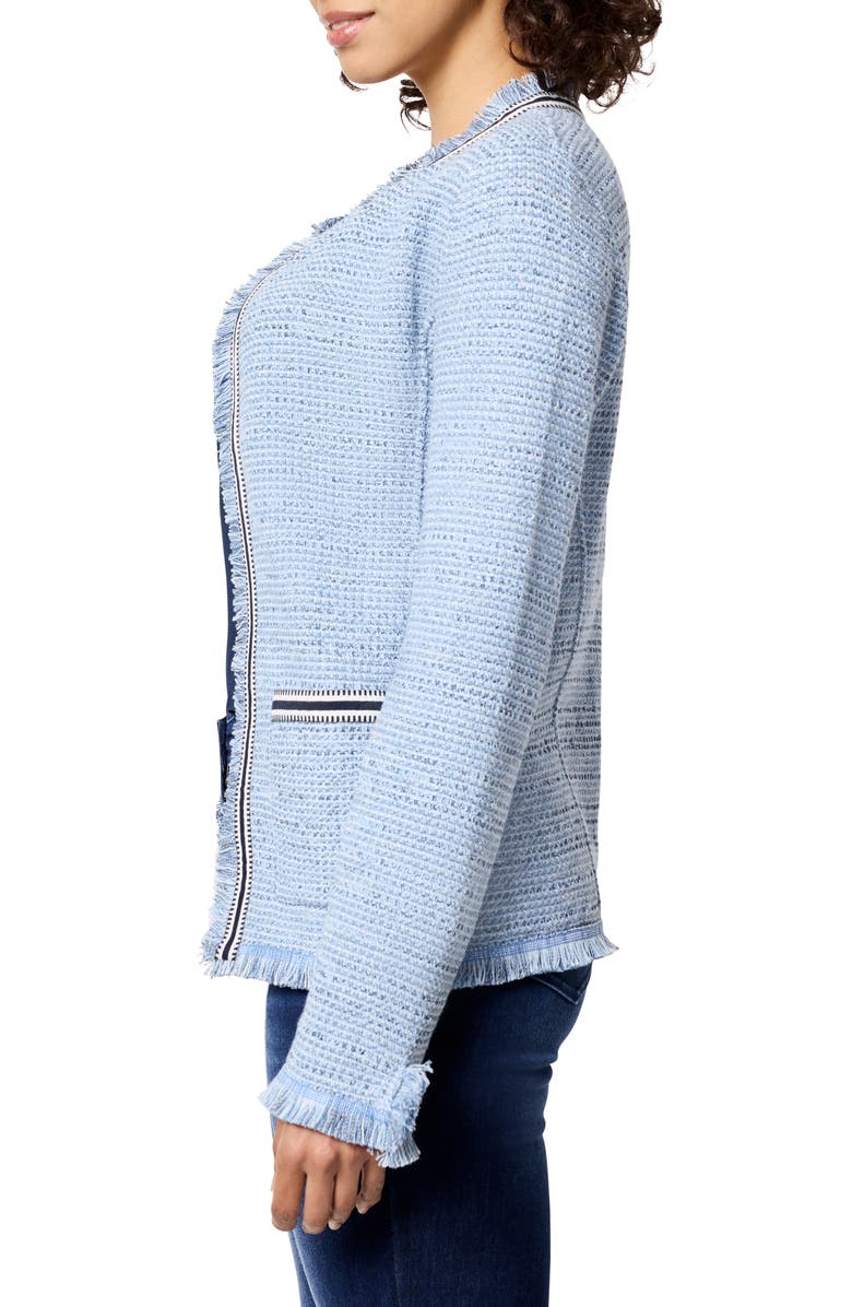 NIC+ZOE Indigo Fringe Accent Knit Jacket, Alternate, color, Blue Multi