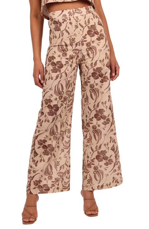 Irina Floral High Waist Cotton & Linen Wide Leg Pants