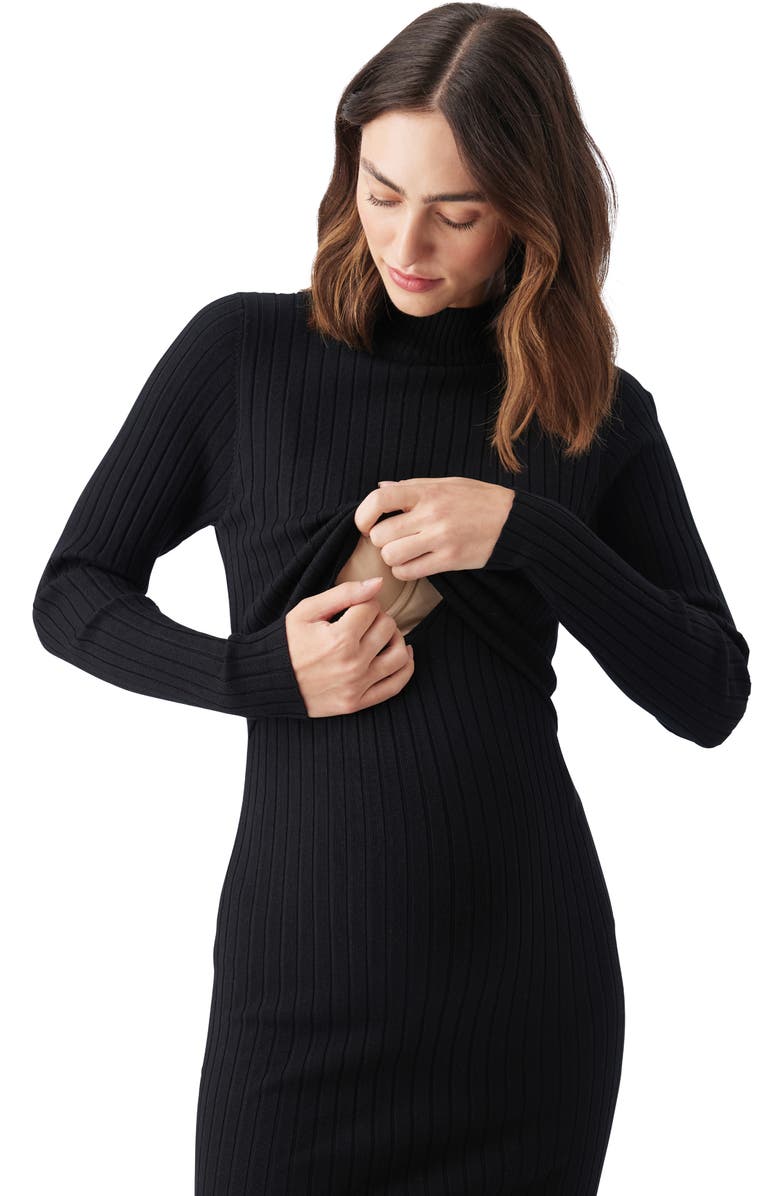 Ripe Maternity Nella Rib Maternity/Nursing Knit Midi Dress, Alternate, color, Black