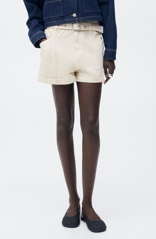 Mango Paperbag Waist Belted Twill Shorts In Ecru