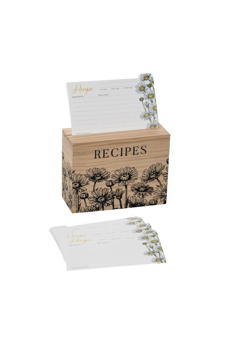 Wood 6.75 in. White Recipe Box With 100 Cards Set of 2, Main, color, White