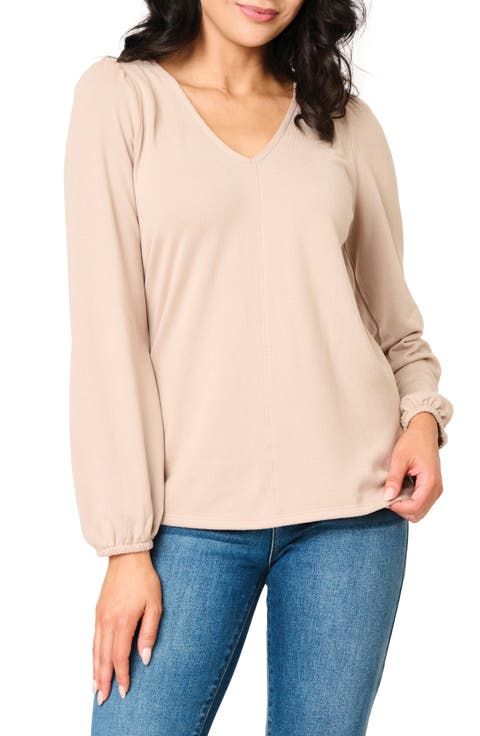 Blouson Sleeve V-Neck Sweater