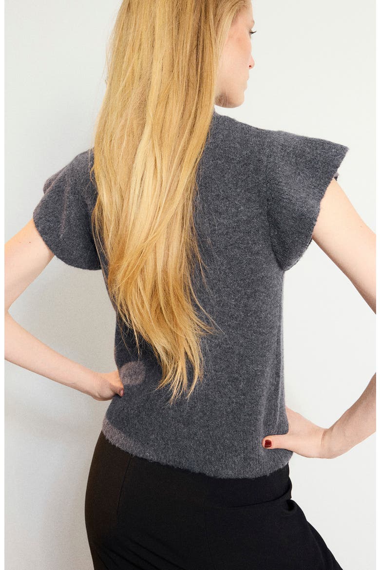 Crystal Embellished Mock Neck Short Sleeve Sweater, Alternate, color, CHARCOAL