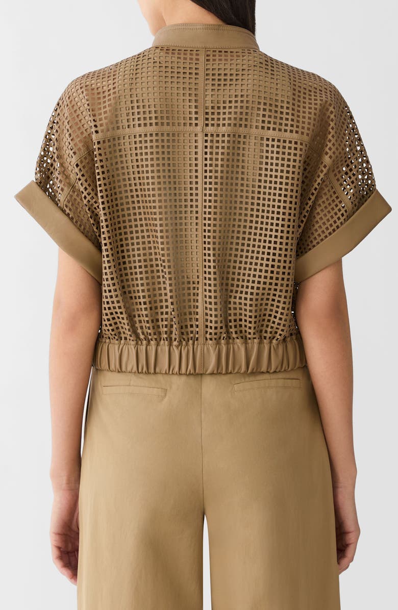 Lafayette 148 New York Laser Cut Grid Napa Leather Jacket, Alternate, color, Green Clay