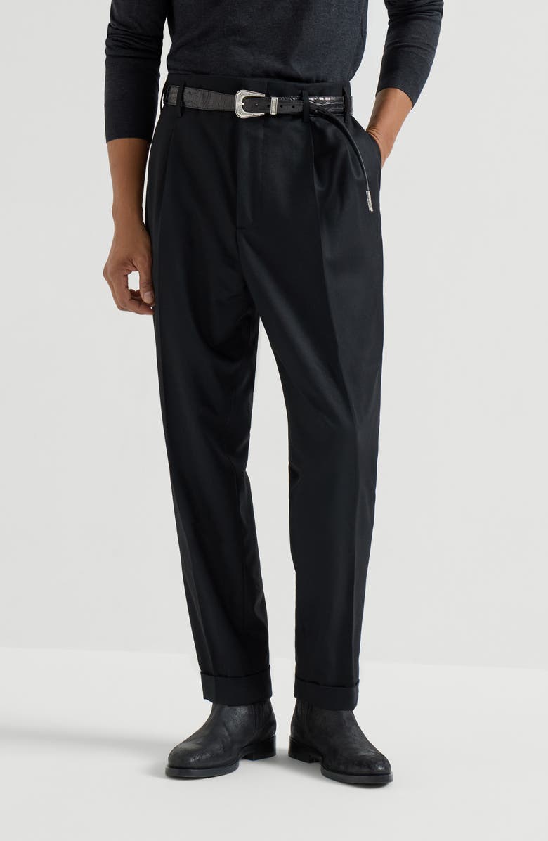 Brunello Cucinelli Pantalone in flanella di lana vergine, Alternate, color, Black