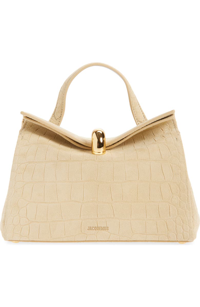 Jacquemus Le Petit Valerie Croc Embossed Suede Top Handle Bag, Main, color, Beige 150