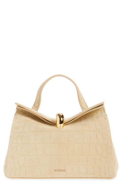 Le Petit Valerie Croc Embossed Suede Top Handle Bag