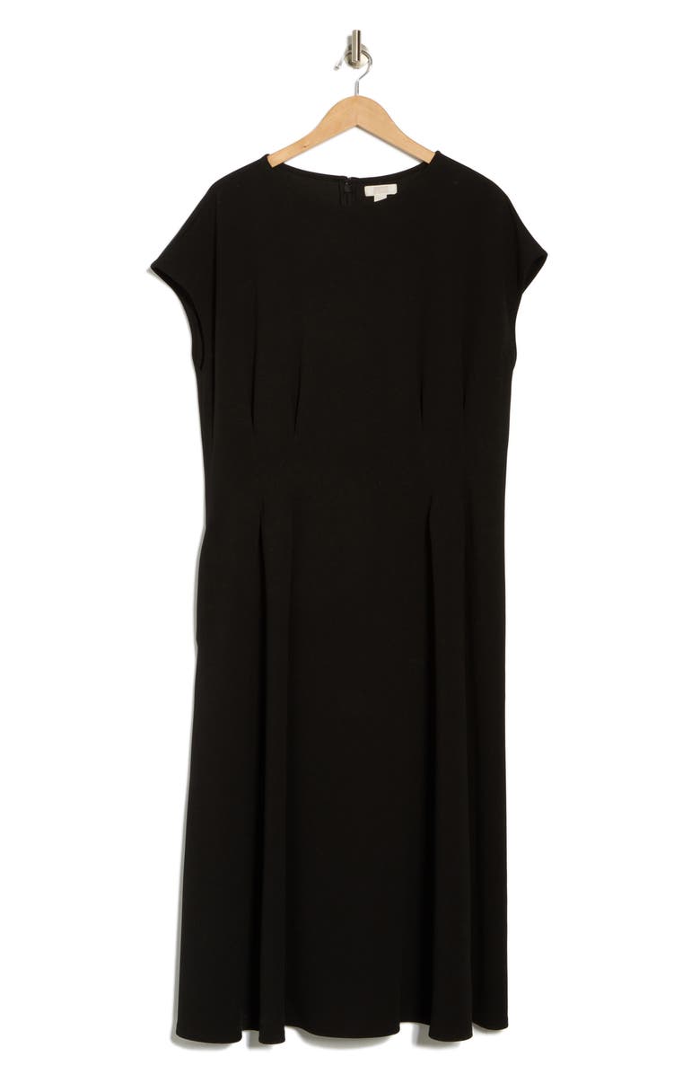 NORDSTROM RACK Pleated Cap Sleeve Midi Dress, Alternate, color, Black