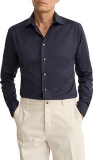 Eton Contemporary Fit Solid Navy Cotton Twill Dress Shirt