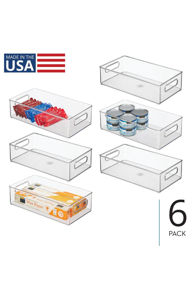 Stackable Fridge Bin - Kitchen Storage Bin for Pantry, Cabinets, or Fridge, Set of 6, Clear, Main, color, Clear