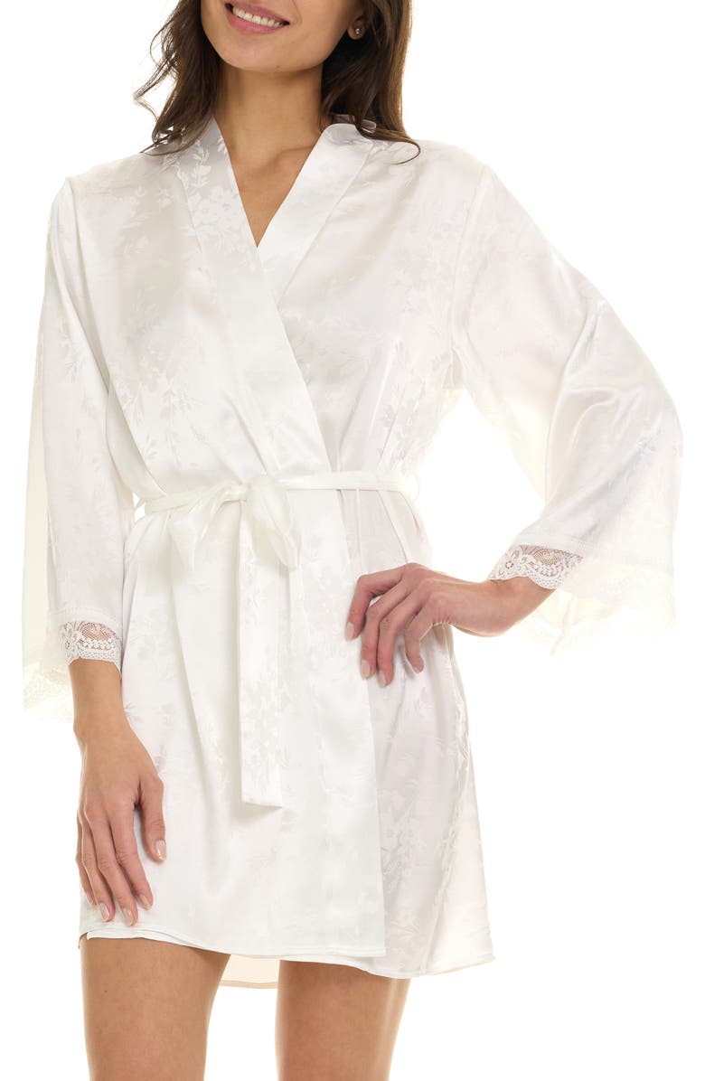 Flora By Flora Nikrooz Eloisa Floral Satin Wrap, Alternate, color, Ivory