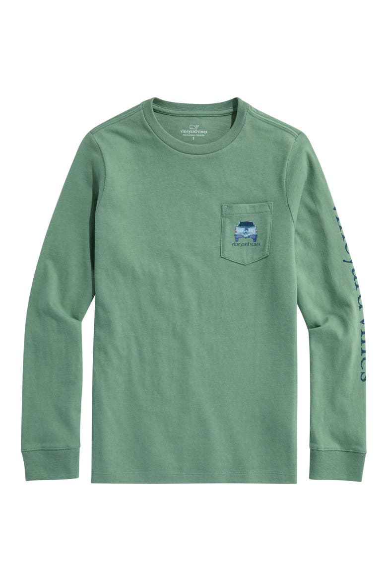 Kids' Pickup Truck Graphic Long Sleeve Cotton Pocket T-Shirt, Main, color, OLIVE