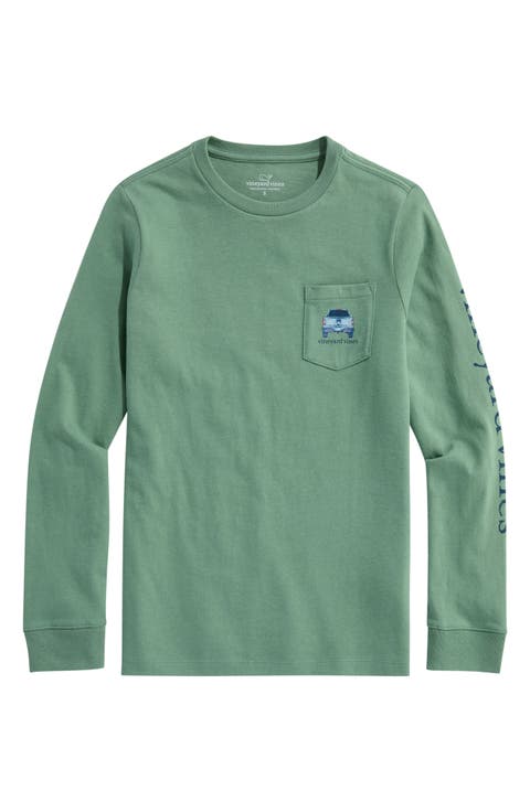 Kids' Pickup Truck Graphic Long Sleeve Cotton Pocket T-Shirt