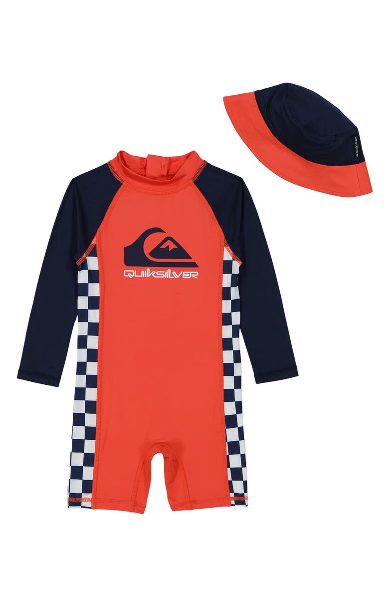 Quiksilver Long Sleeve One-Piece Rashguard Swimsuit & Sun Hat Set, Main, color, 