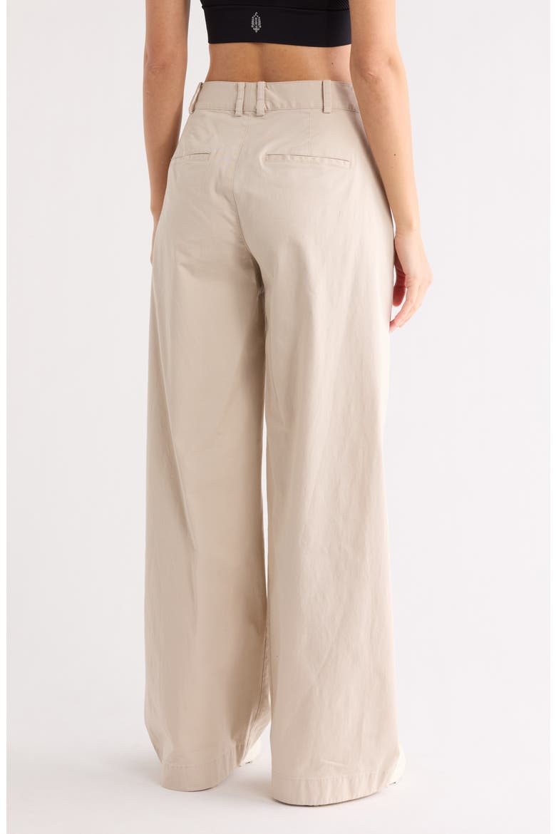 Washed Cotton Wide Leg Pants, Alternate, color, COBBLESTONE