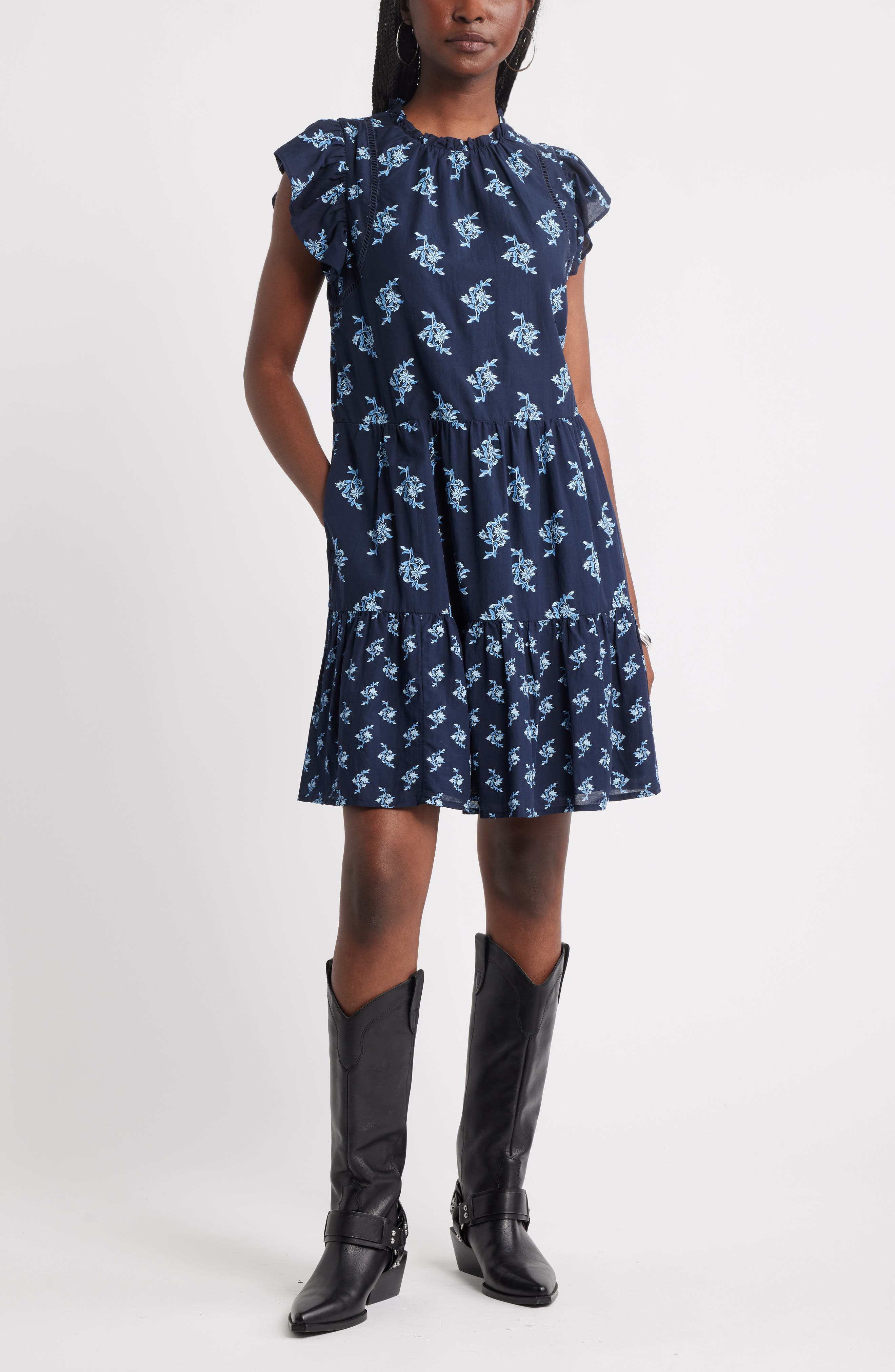 Treasure & Bond Tiered High Neck Shift Minidress