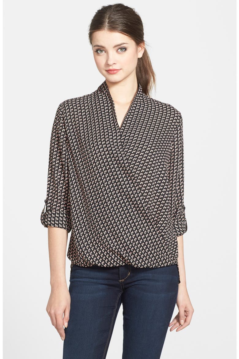 Faux Wrap Blouse, Main, color, BLACK/ BLUSH