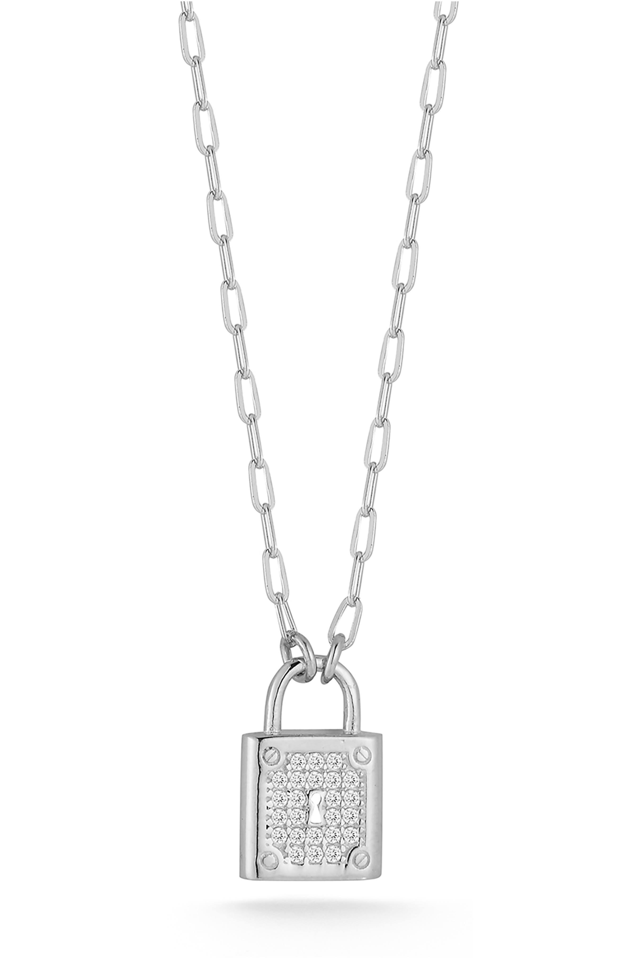 GLAZE JEWELRY Pavé Cubic Zirconia Padlock Pendant Necklace