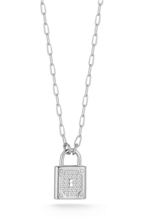 Pavé Cubic Zirconia Padlock Pendant Necklace
