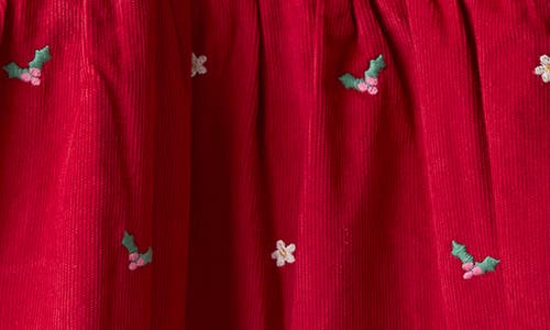 Jojo Maman Bébé Jojo Maman Bebe Kids' Holiday Embroidered Long Sleeve Peter Pan Collar Dress In Red