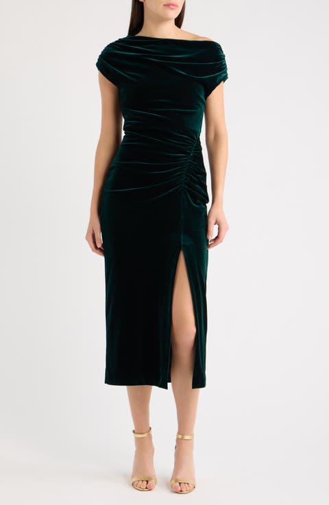 Ruched Velvet Maxi Dress