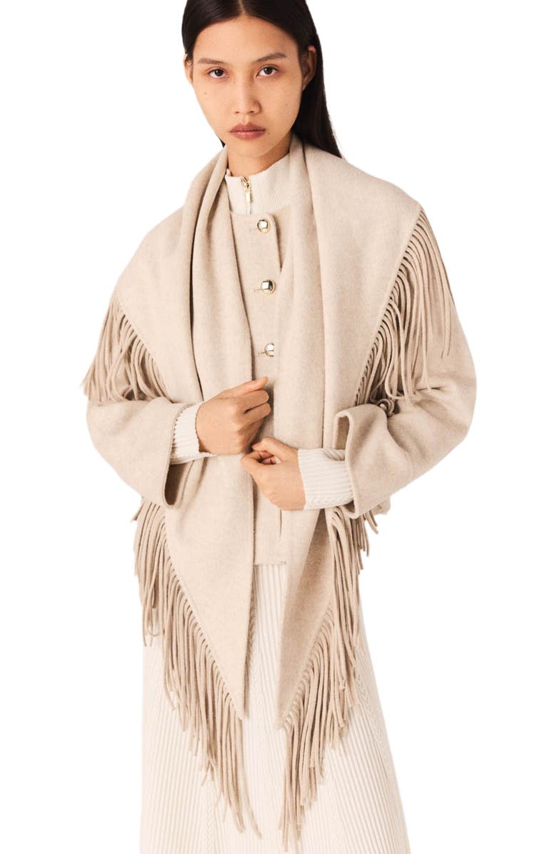 maje Cropped wool coat with removable scarf, Main, color, 