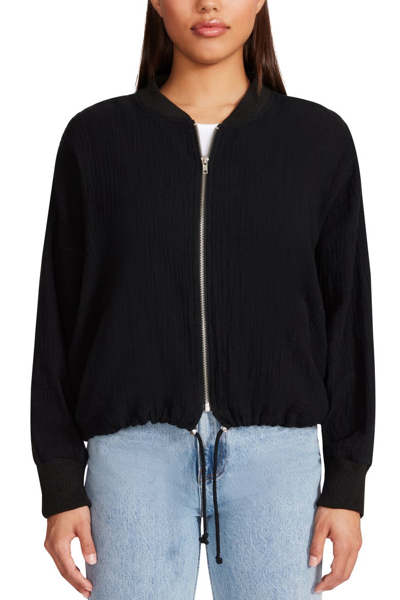 BB Dakota by Steve Madden Cotton Gauze Bomber Jacket, Main, color, BLACK